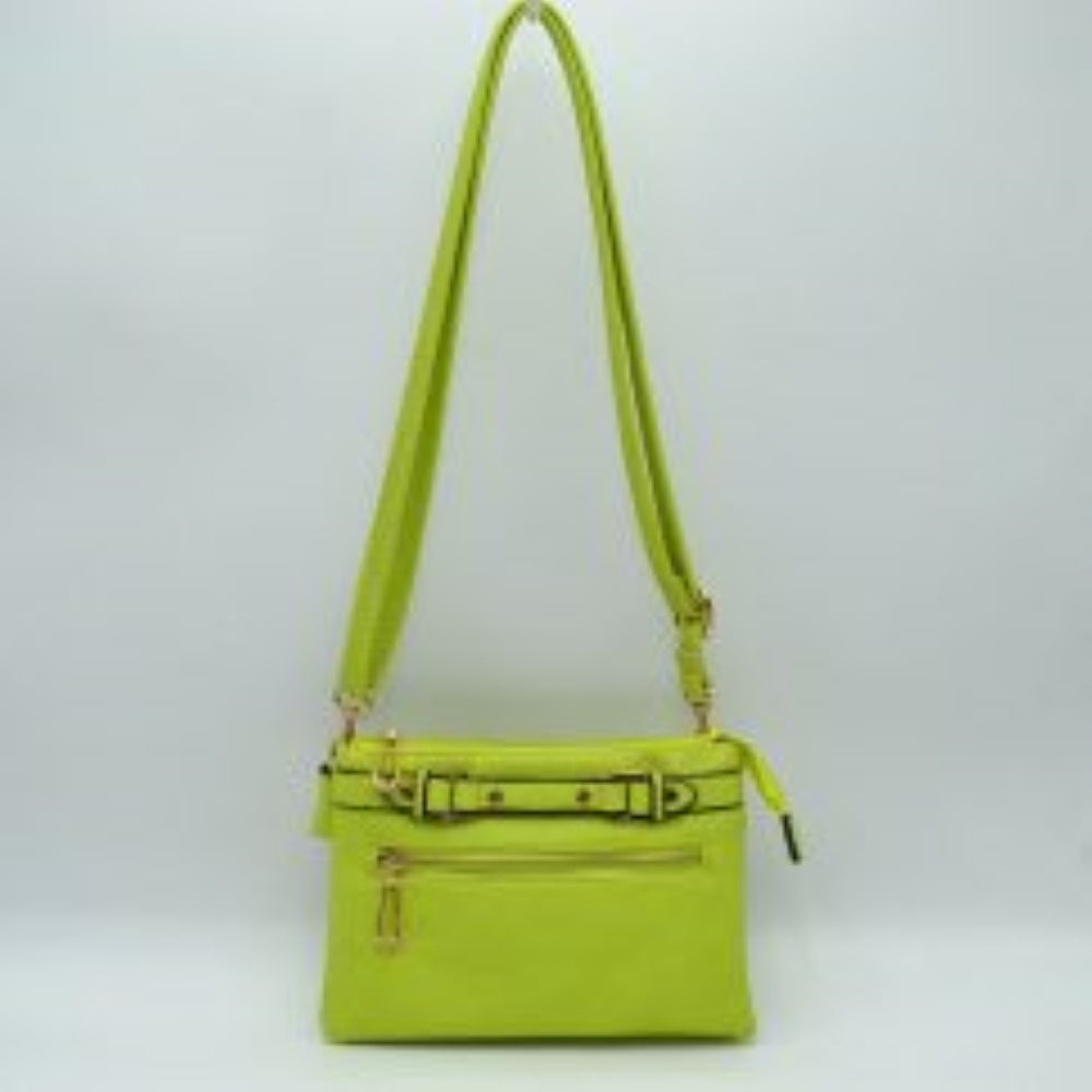 Multi-Zipper Crossbody Bag with Adjustable Strap and Gold Hardware