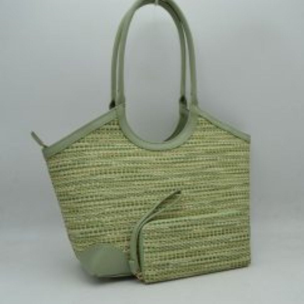 Two-Piece Woven Tweed Shoulder Tote Bag and Matching Wristlet Wallet Set
