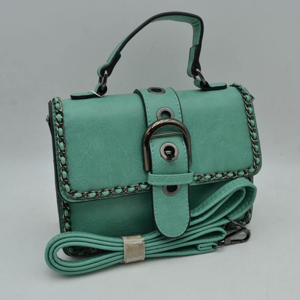 Vintage Crossbody Satchel Bag with Chain Trim
