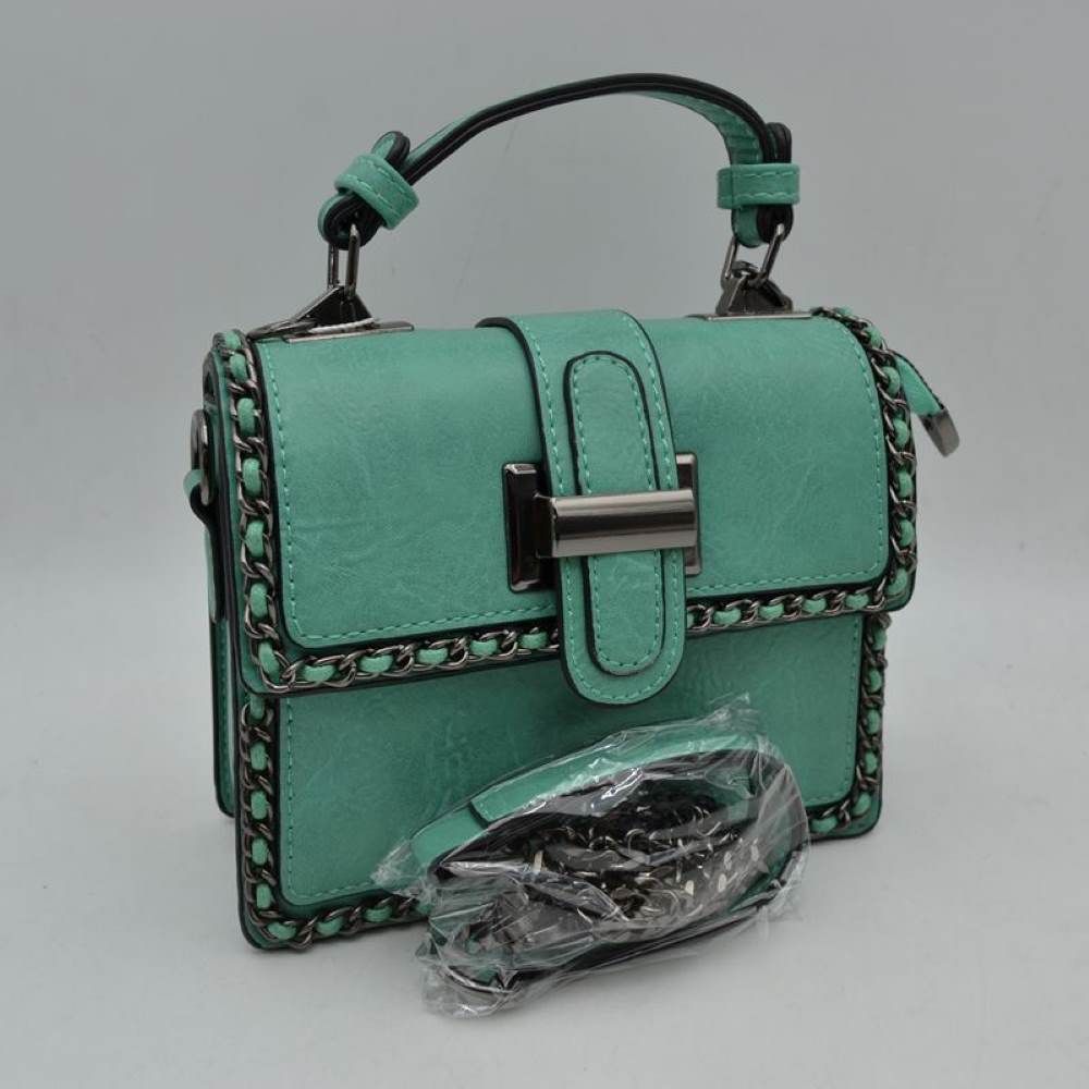Women's Structured Top-Handle Crossbody Bag with Woven Chain Trim
