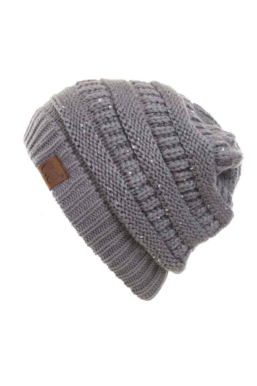 C.C Sequin Ponytail Messy Bun Beanie