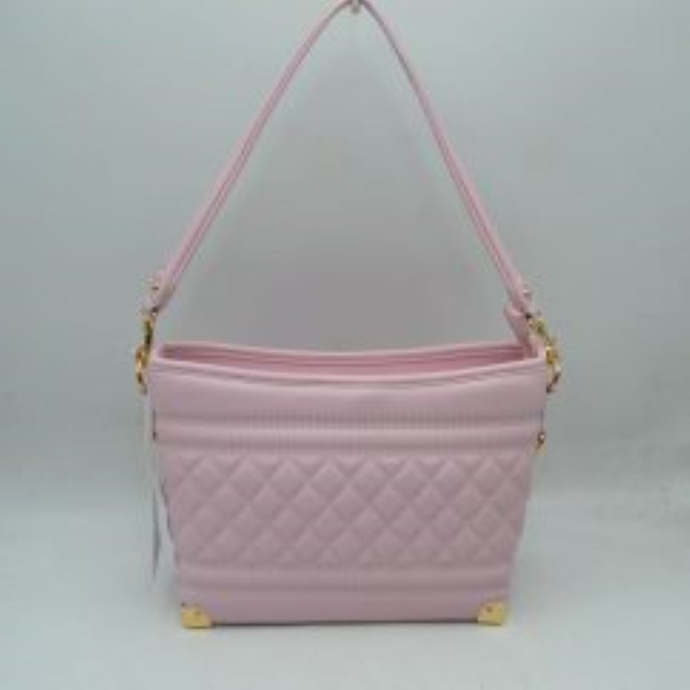 Quilted Diamond Pattern Shoulder Bag with Bottom Corner Accents