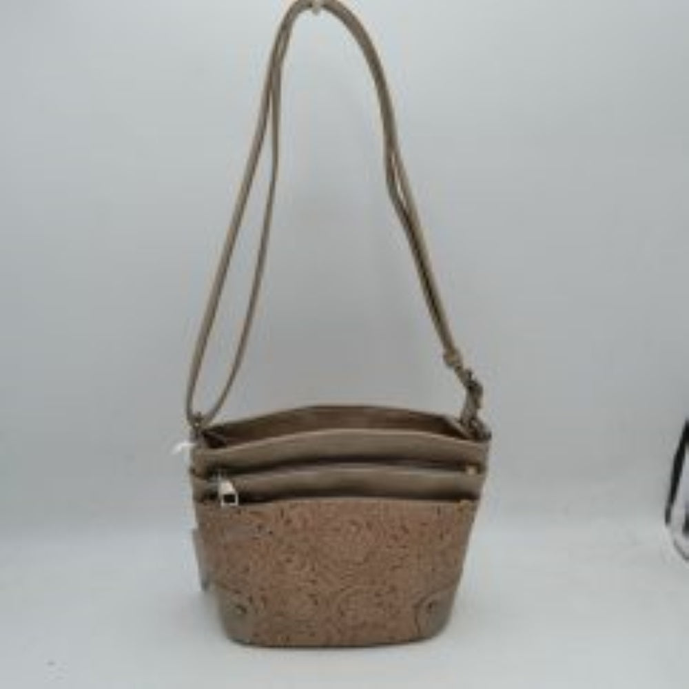 Embossed Floral Multi-Zipper Crossbody Bag with Adjustable Strap