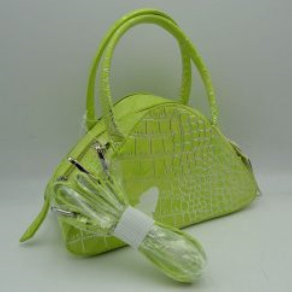 Embossed Dome Handbag with Top Handles and Adjustable Strap
