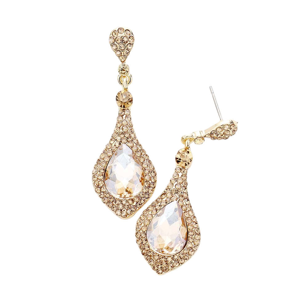 Teardrop Crystal Rhinestone Pave Evening Earrings