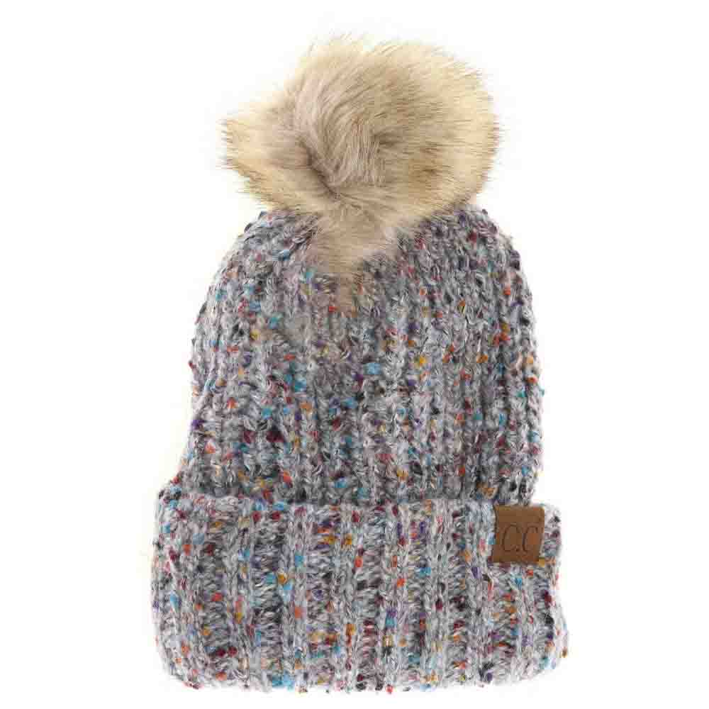 Confetti Mohair Ribbed Fur Pom C.C Beanie