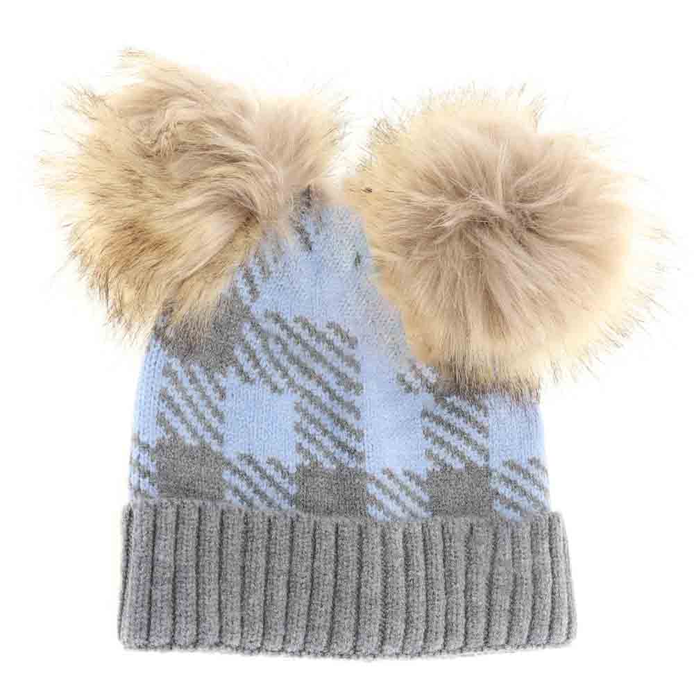 BABY Buffalo Check Double Pom C.C Beanie