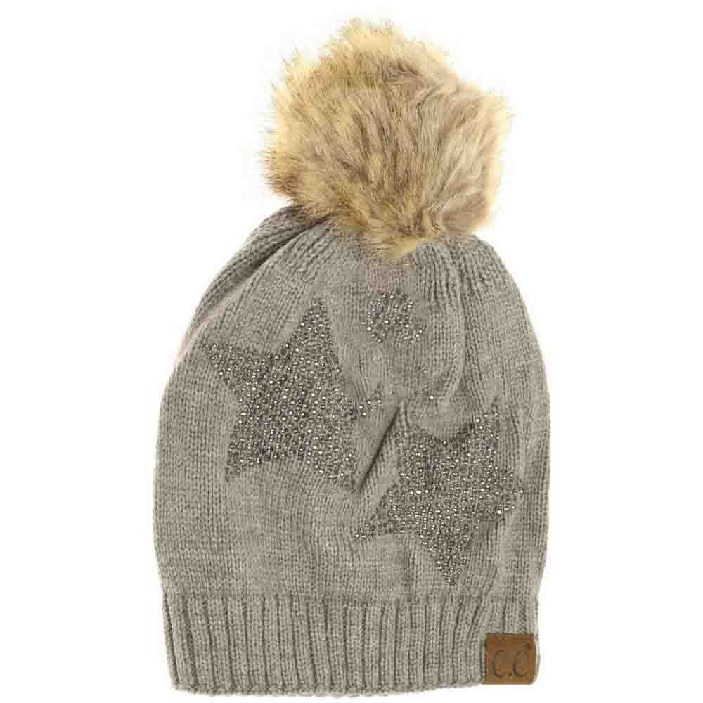 Rhinestone Star Fur Pom C.C Beanie