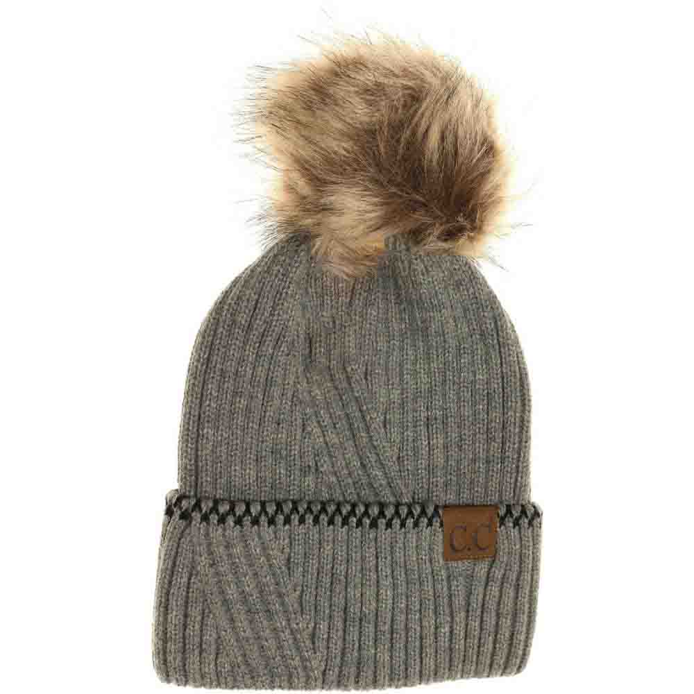 Ribbed Knit C.C Beanie with Accented