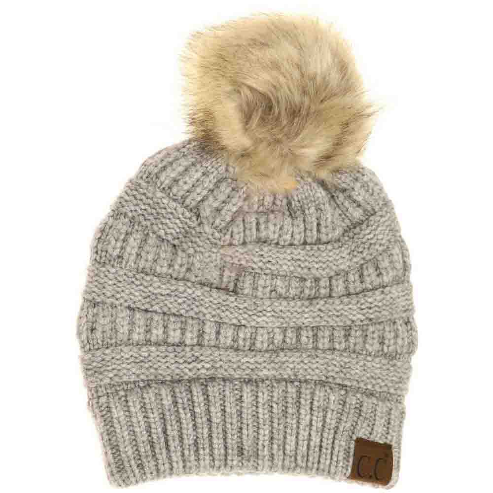 Mixed Soft Yarn Natural Pom C.C Beanie