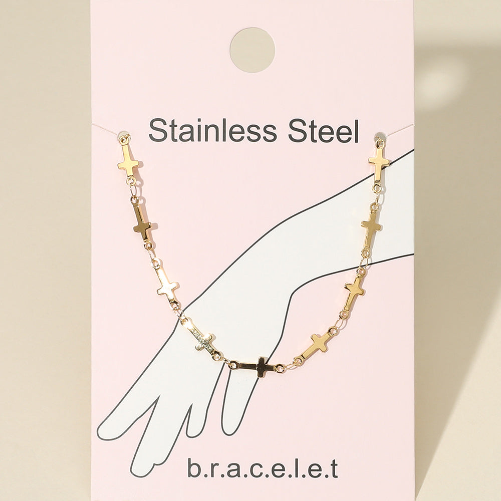 Stainless Steel Cross Link Chain Bracelet