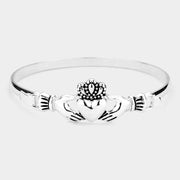 Antique Metal Claddagh Heart Accent Bangle Bracelet