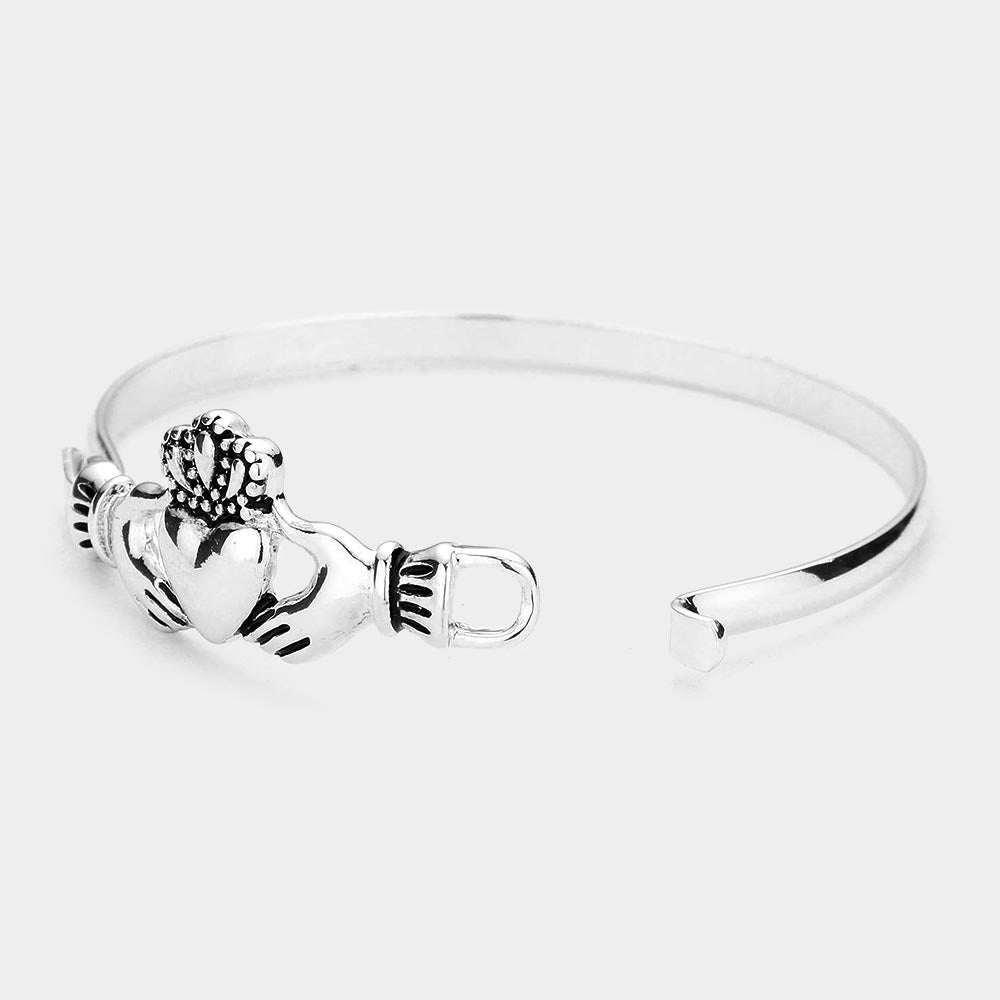 Antique Metal Claddagh Heart Accent Bangle Bracelet