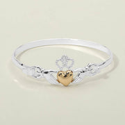Women's Two Tone Irish Claddagh Heart Crown Bangle Bracelet
