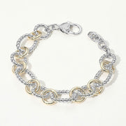 14K Gold Plated Two Tone Textured Chain Bracelet