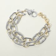 14K Gold Plated Two Tone Mixed Link Layered Chain Bracelet