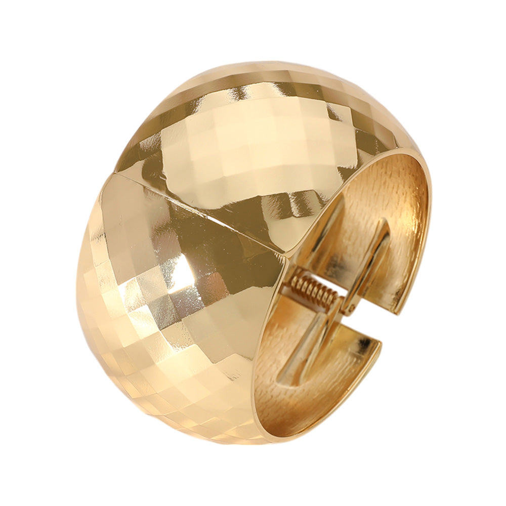 Textured Wide Chunky Metal Hinged Bangle Bracelet
