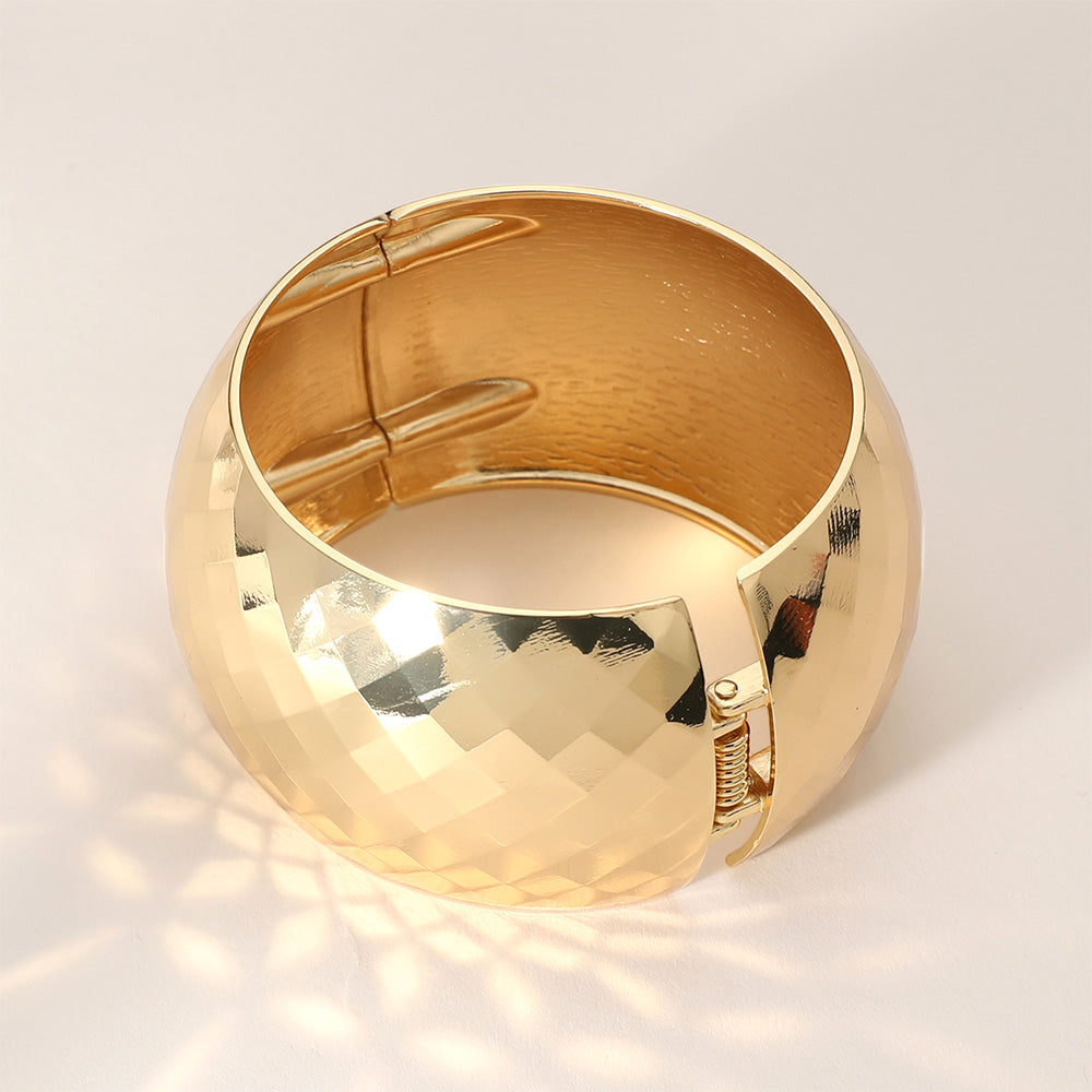 Textured Wide Chunky Metal Hinged Bangle Bracelet