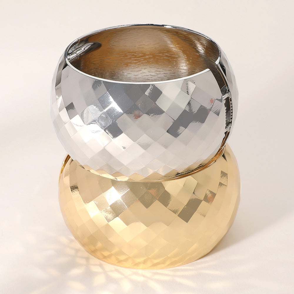 Textured Wide Chunky Metal Hinged Bangle Bracelet
