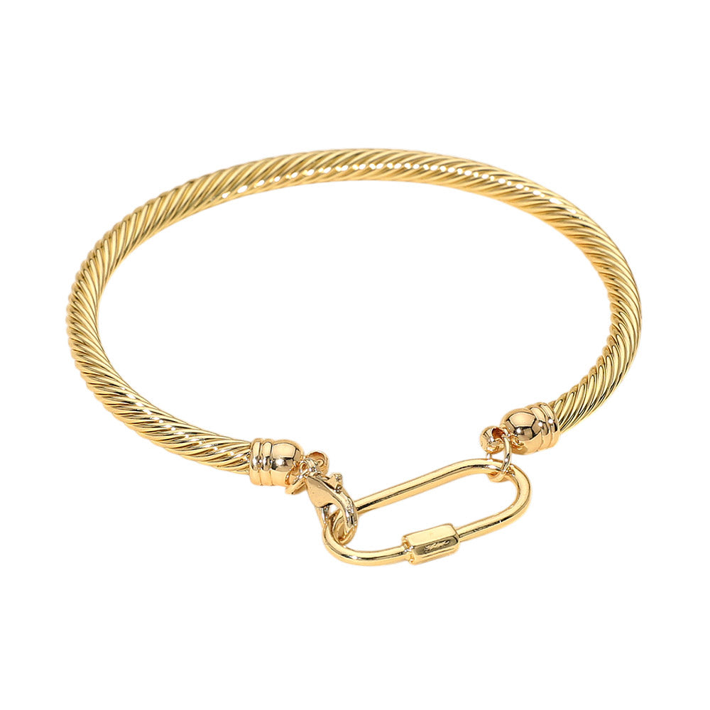 Carabiner Accent Twisted Cable Bangle Bracelet