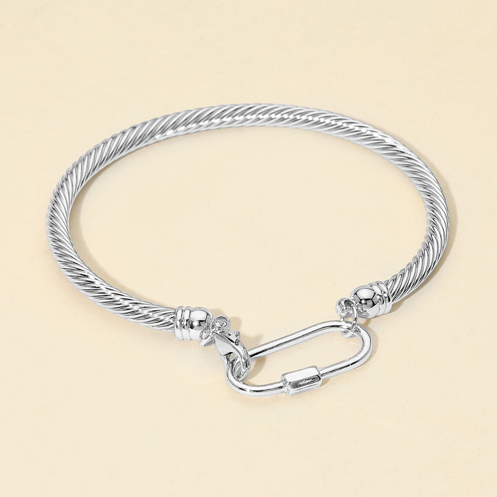 Carabiner Accent Twisted Cable Bangle Bracelet