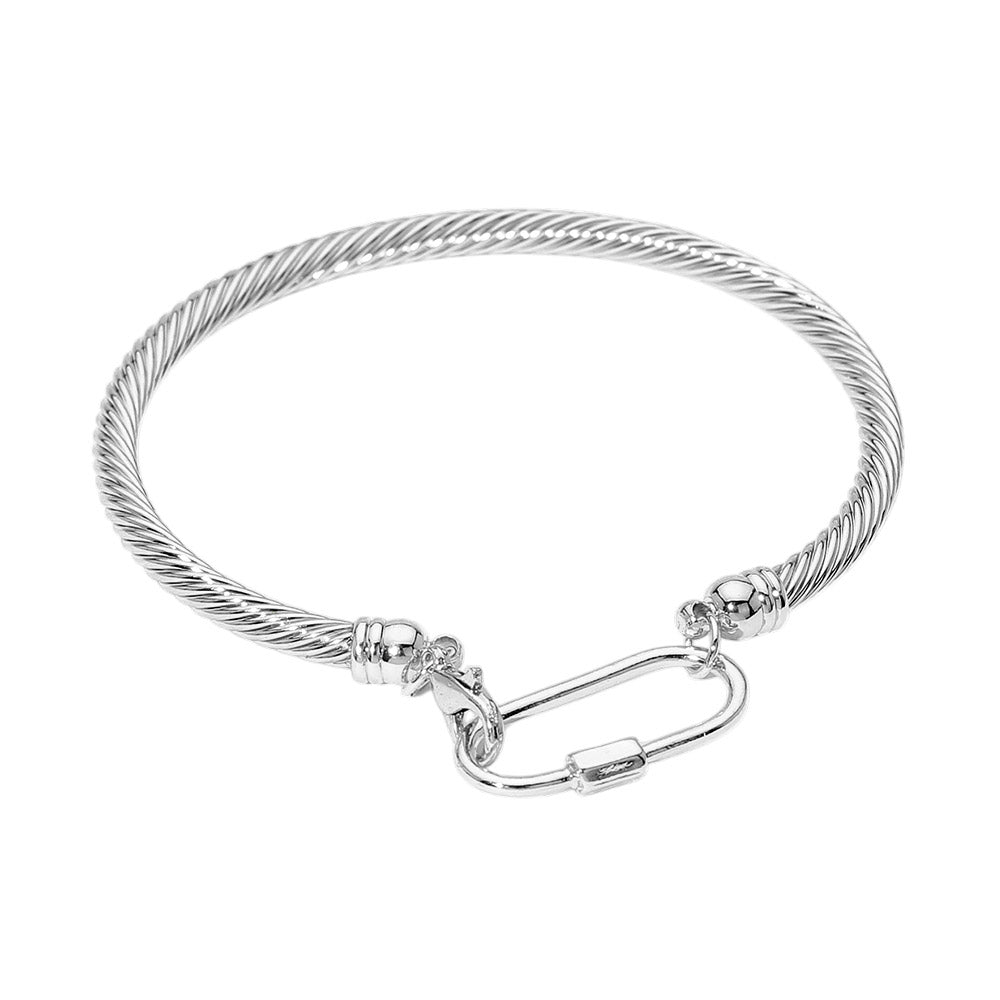 Carabiner Accent Twisted Cable Bangle Bracelet