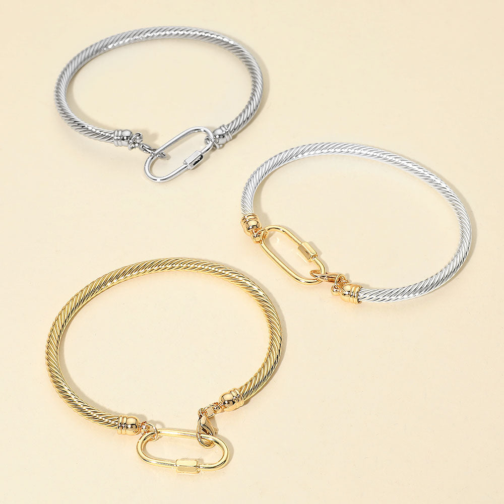 Carabiner Accent Twisted Cable Bangle Bracelet