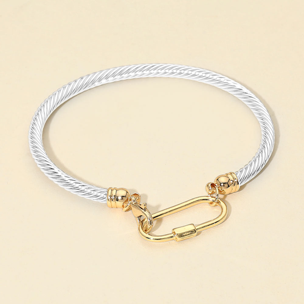 Carabiner Accent Twisted Cable Bangle Bracelet