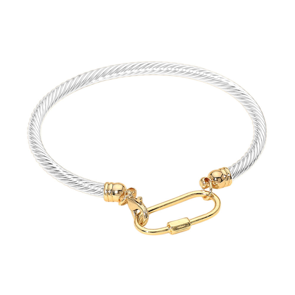 Carabiner Accent Twisted Cable Bangle Bracelet