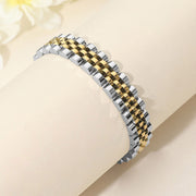 Gold Dipped Two Tone Stainless Steel Jubilee Style Link Chain Bracelet