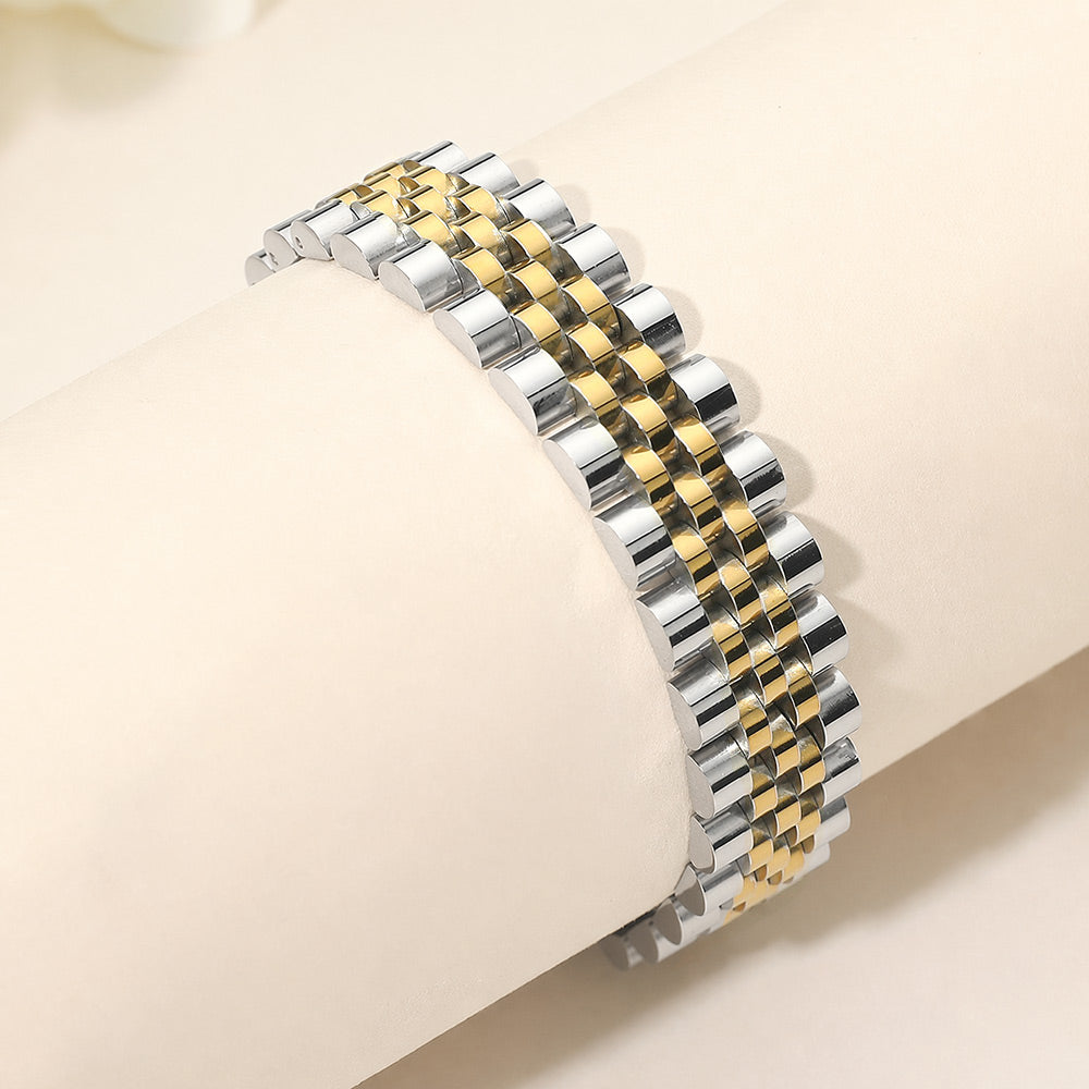 Gold Dipped Stainless Steel Jubilee Style Link Chain Bracelet