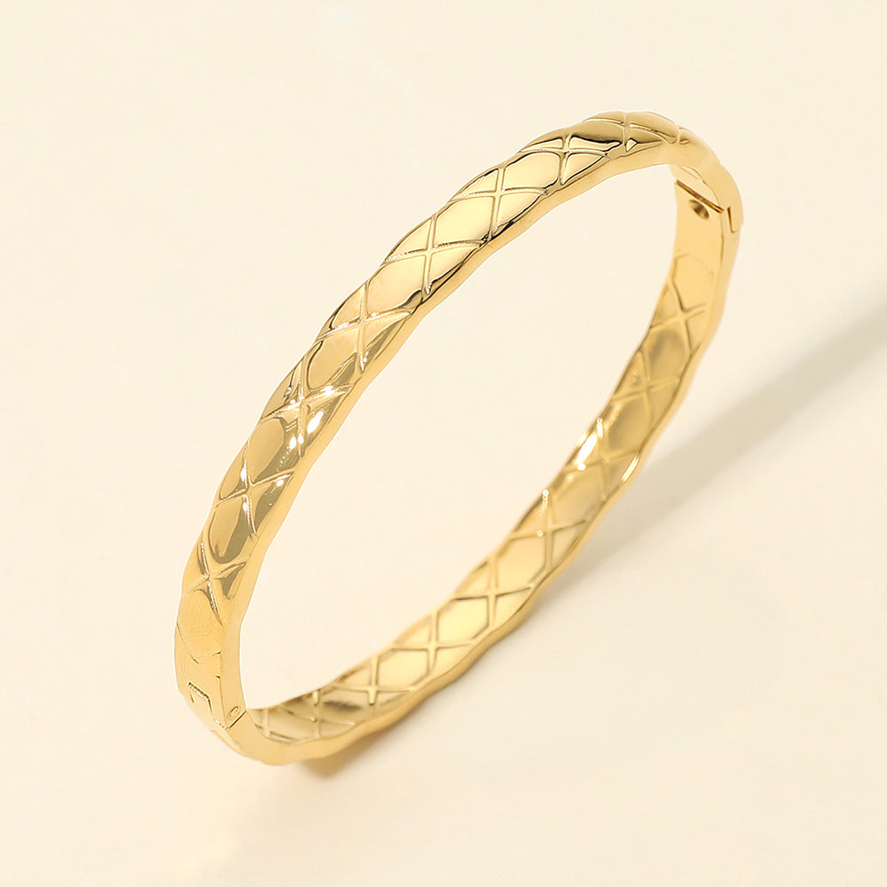 Stainless Steel Crisscross Textured Hinged Bangle Bracelet