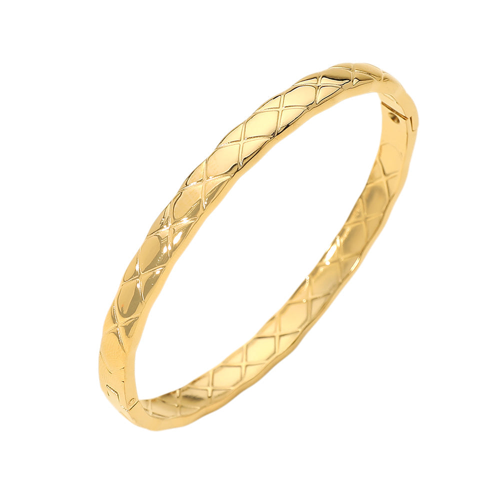 Stainless Steel Crisscross Textured Hinged Bangle Bracelet