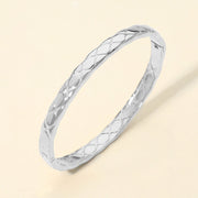 Stainless Steel Crisscross Textured Hinged Bangle Bracelet
