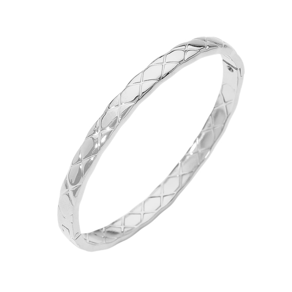 Stainless Steel Crisscross Textured Hinged Bangle Bracelet