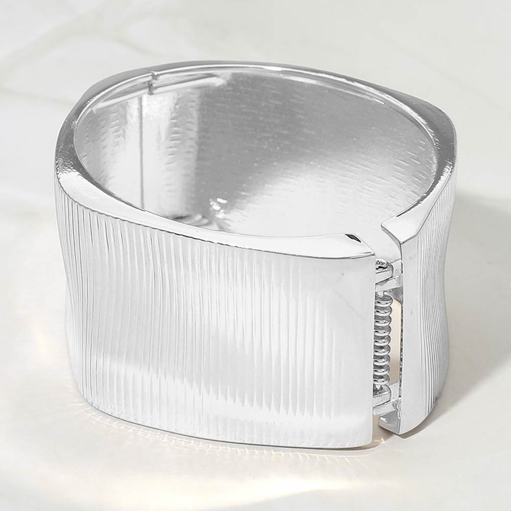 Bold Ribbed Metal Hinged Bangle Bracelet