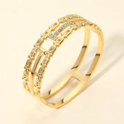Stainless Steel Stone Pave Geometric Wide Hinged Bangle Bracelet