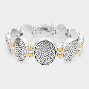 Antique Patterned Metal Oval Bracelet