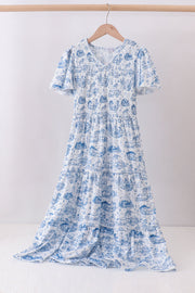 Blue beach sea smocked women dress