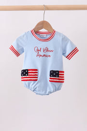 Blue god bless America flag french knot bubble