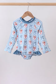 Blue strawberry bow ruffle rashguard
