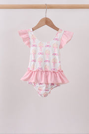Pink bow castle ruffle one-piece swimsuit
