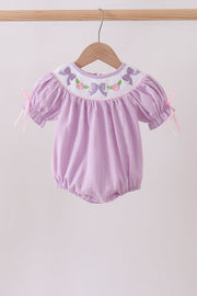 Lavender Smocked Embroidered Bow Jacquard Bubble
