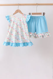 Blue Floral Ruffle Set