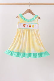 Mustard Honey Bear Embroidered Dress