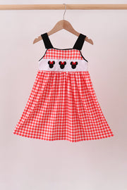 Red Character Plaid Embroidered Dress