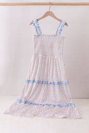 Blue Floral Smocked Mom Tiered Dress