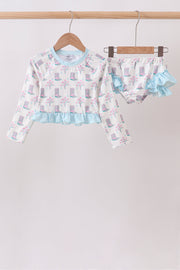 Blue Boots Ruffle Rashguard Set