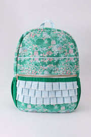 Green floral ruffle backpack
