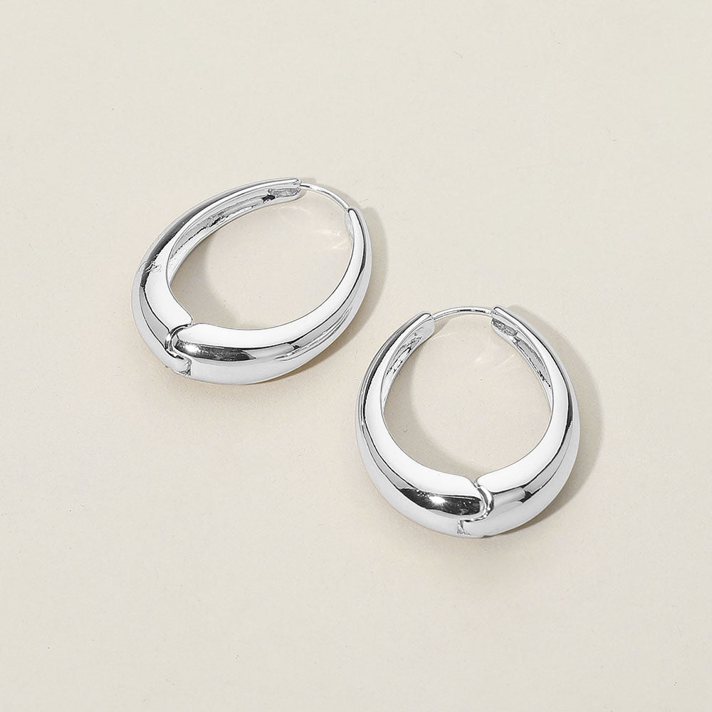 Silver Dipped Chunky Rounded Oval Huggie Hoop Earrings